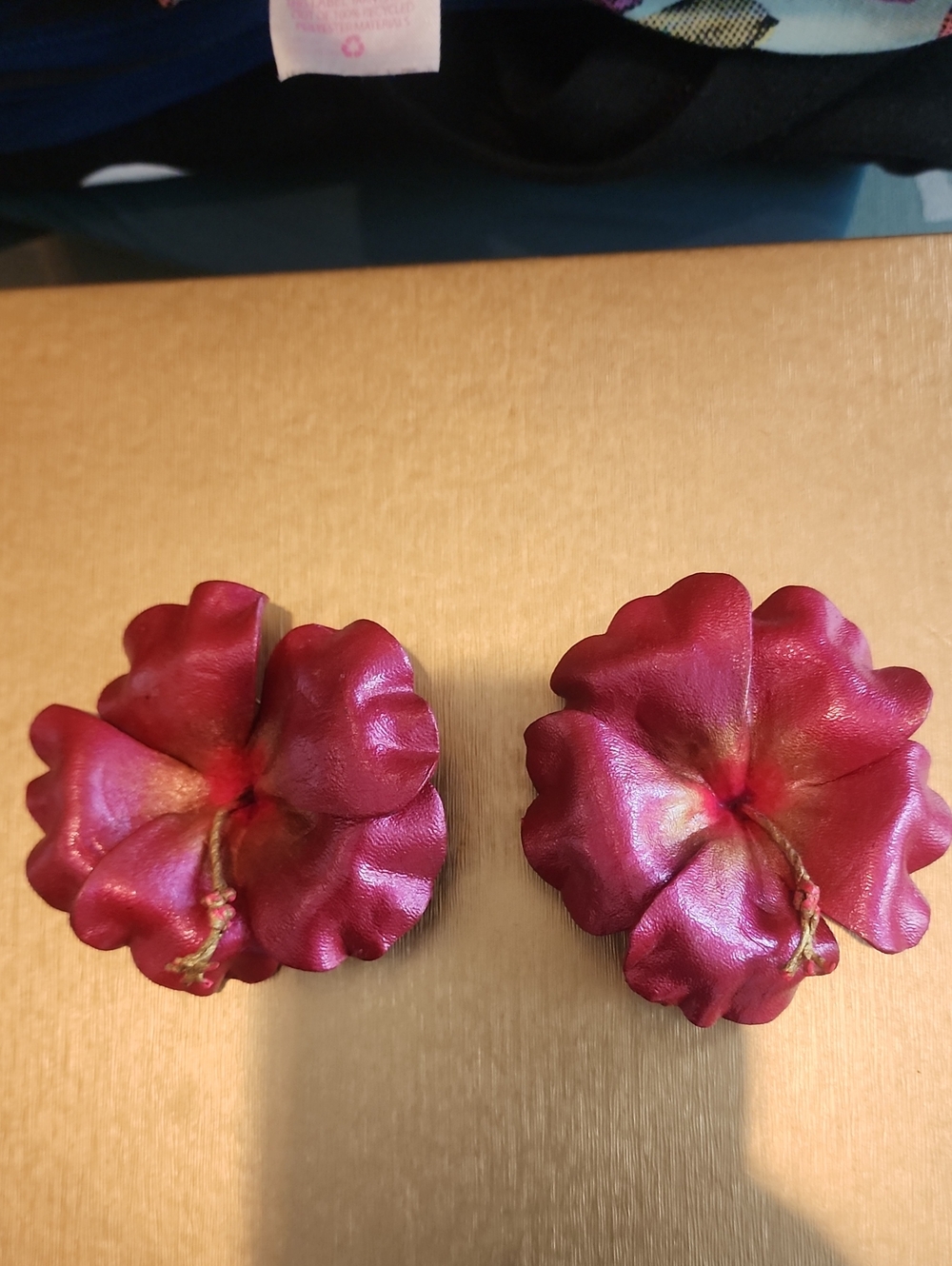 Leather Floral Earrings in Deep Pink